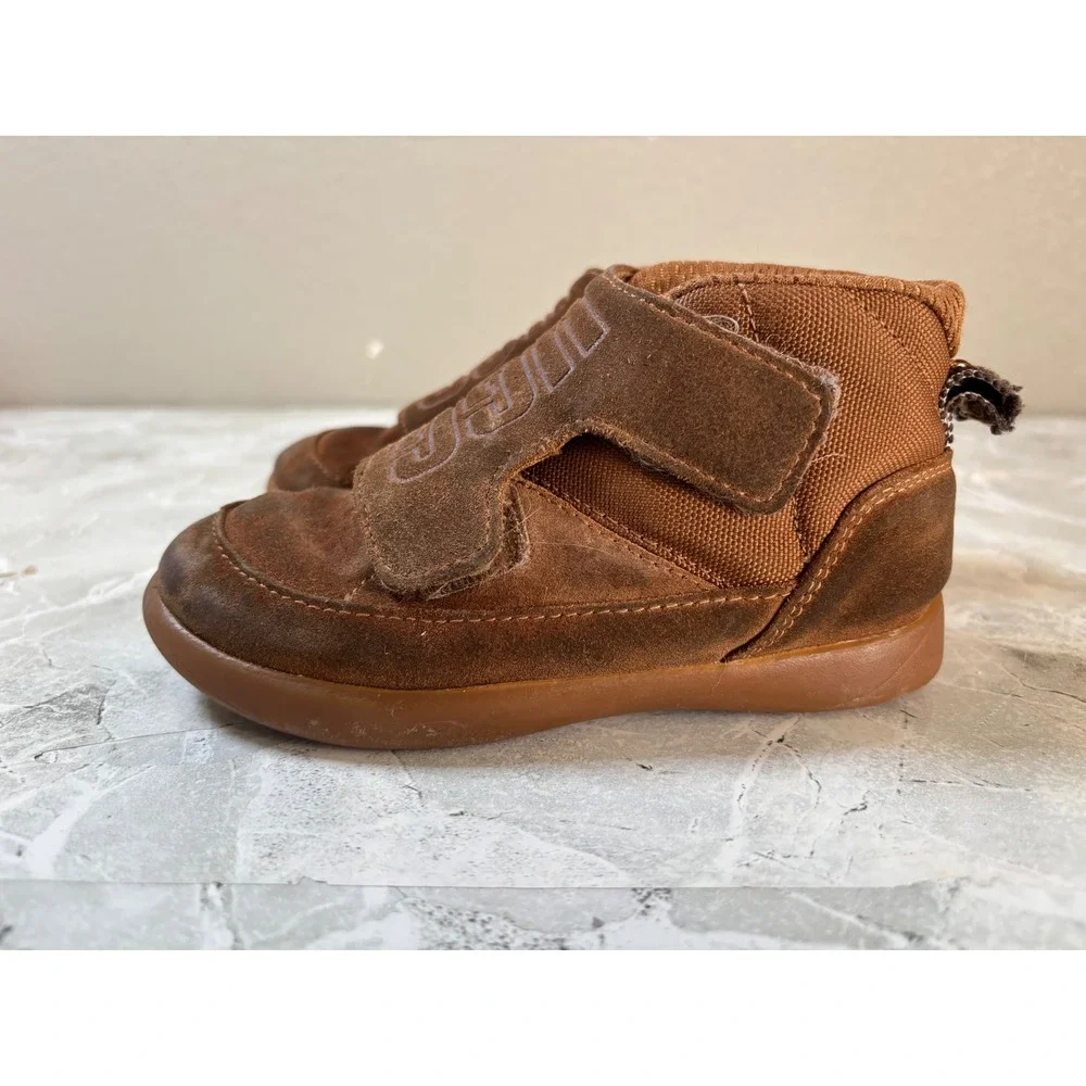 UGG‎ Kids Stryder Chestnut Brown Suede Canvas Mid Top Sneakers Strap Size 10